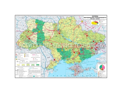 Карта виробництво електроенергії України 160x110 см 